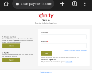 www.Mycardintel.com/Xfinitymobile registration page