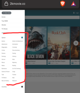 2kmovies category and genre list