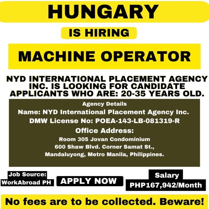 Hiring Machine Operator in Hungary