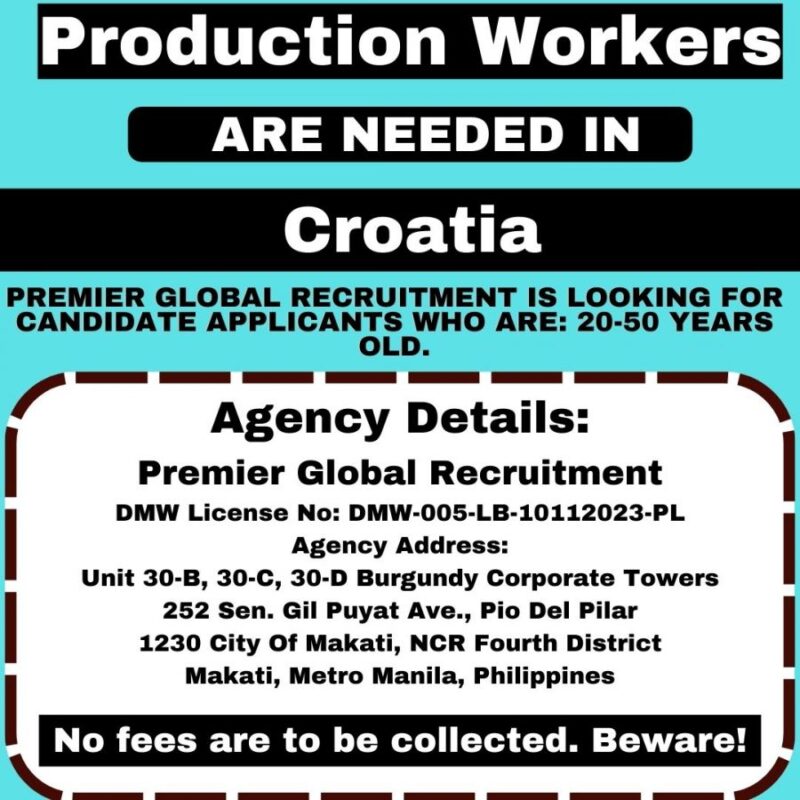 Hiring Production Workers in Croatia