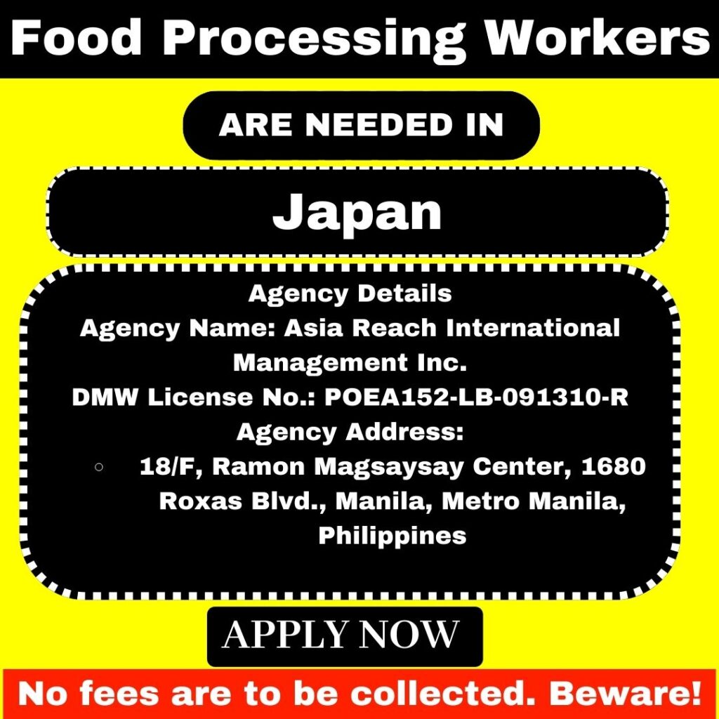 Hiring Food Processing Workers for Japan