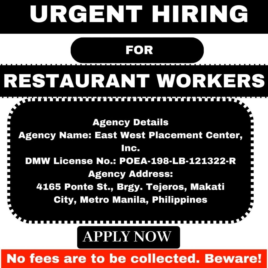 Hiring RESTAURANT WORKERS in Saudi Arabia