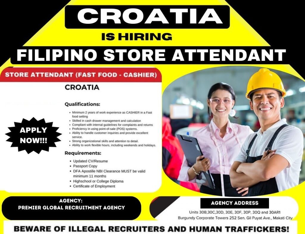 Hiring Store Attendant in Croatia